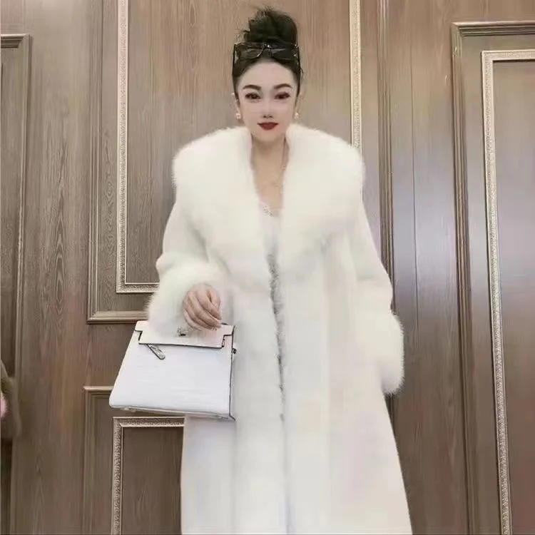 Oversized Faux Mink Fur Coat With Fox Collar, Extra-long Length — image 2