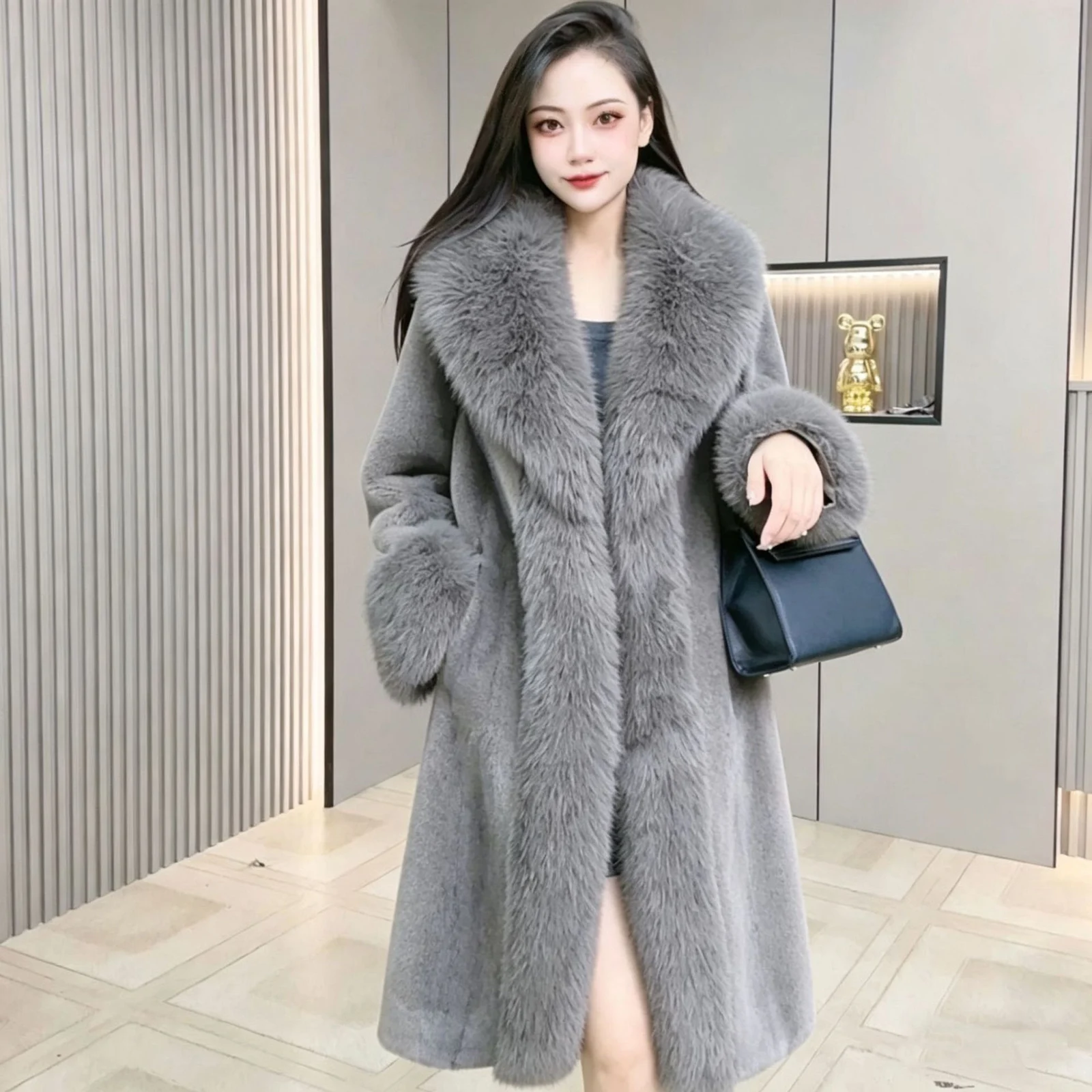 Oversized Faux Mink Fur Coat With Fox Collar, Extra-long Length — image 3
