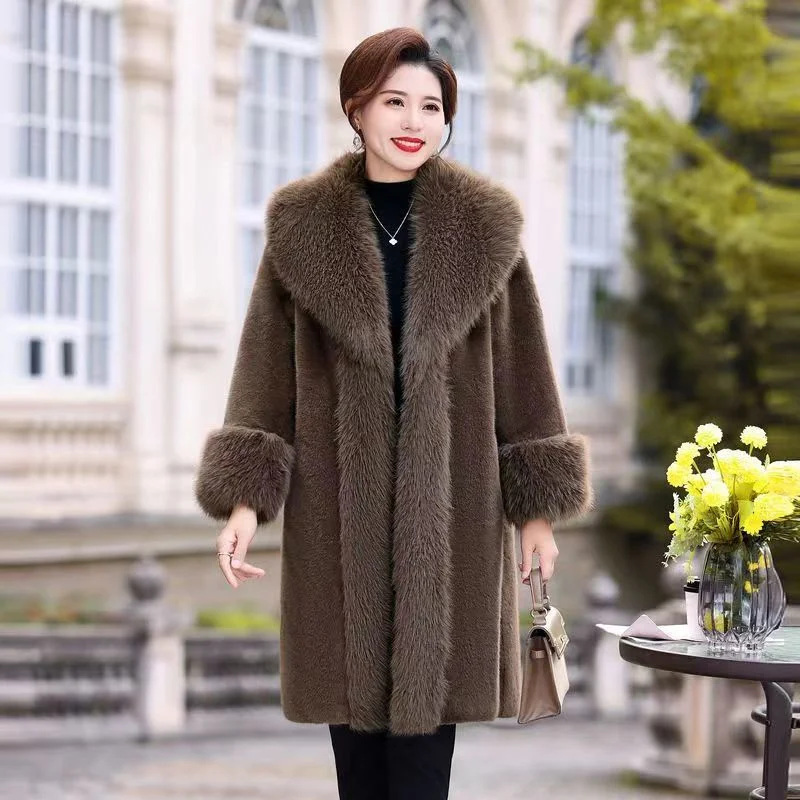 Oversized Faux Mink Fur Coat With Fox Collar, Extra-long Length — image 1