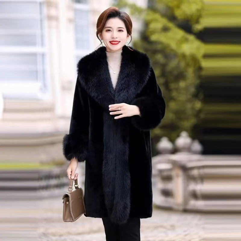 Oversized Faux Mink Fur Coat With Fox Collar, Extra-long Length — image 4