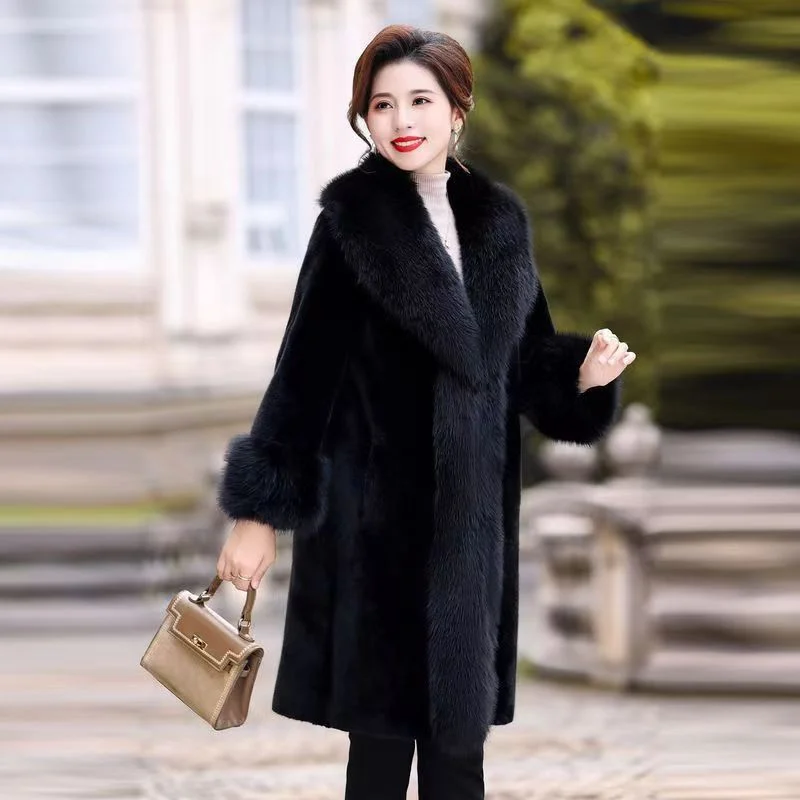 Oversized Faux Mink Fur Coat With Fox Collar, Extra-long Length — image 5