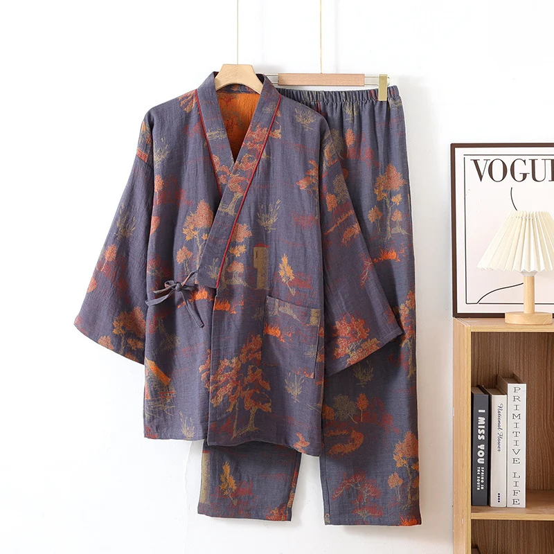 Pajama Hanfu Loungewear Pure Cotton Yarn-dyed Jacquard Loose-fit Lace-up Home Set — image 3