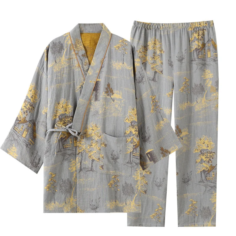 Pajama Hanfu Loungewear Pure Cotton Yarn-dyed Jacquard Loose-fit Lace-up Home Set — image 1