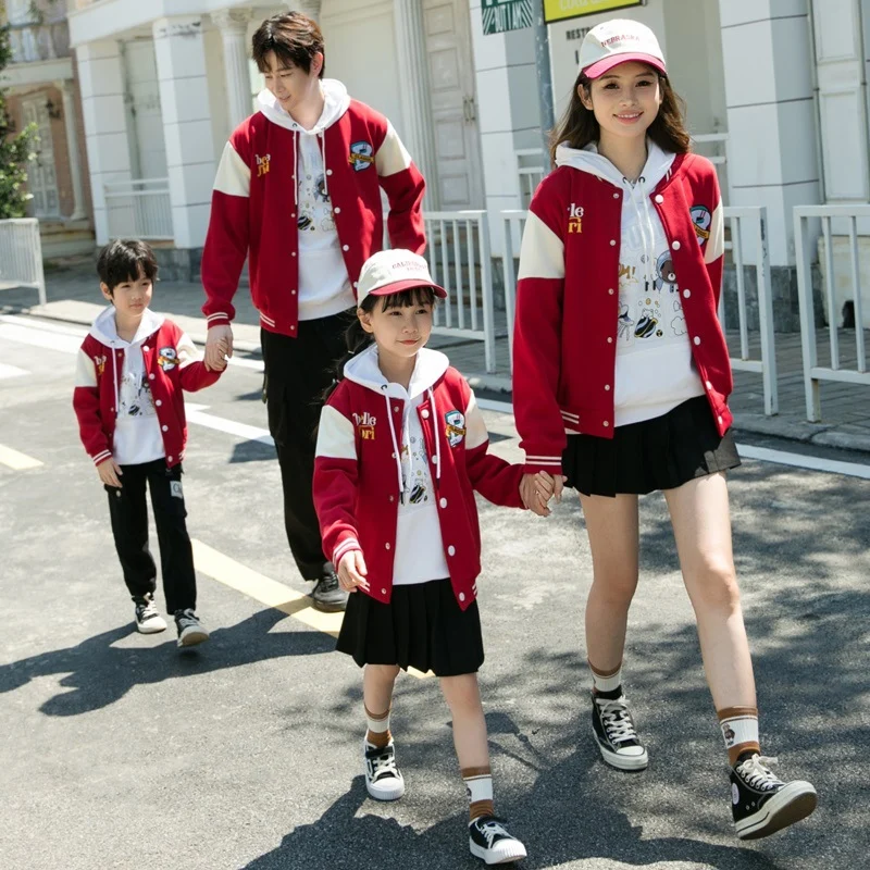 Parent-child Matching Outfit Fleece-lined Baseball Jacket Thickened Hoodie — image 4