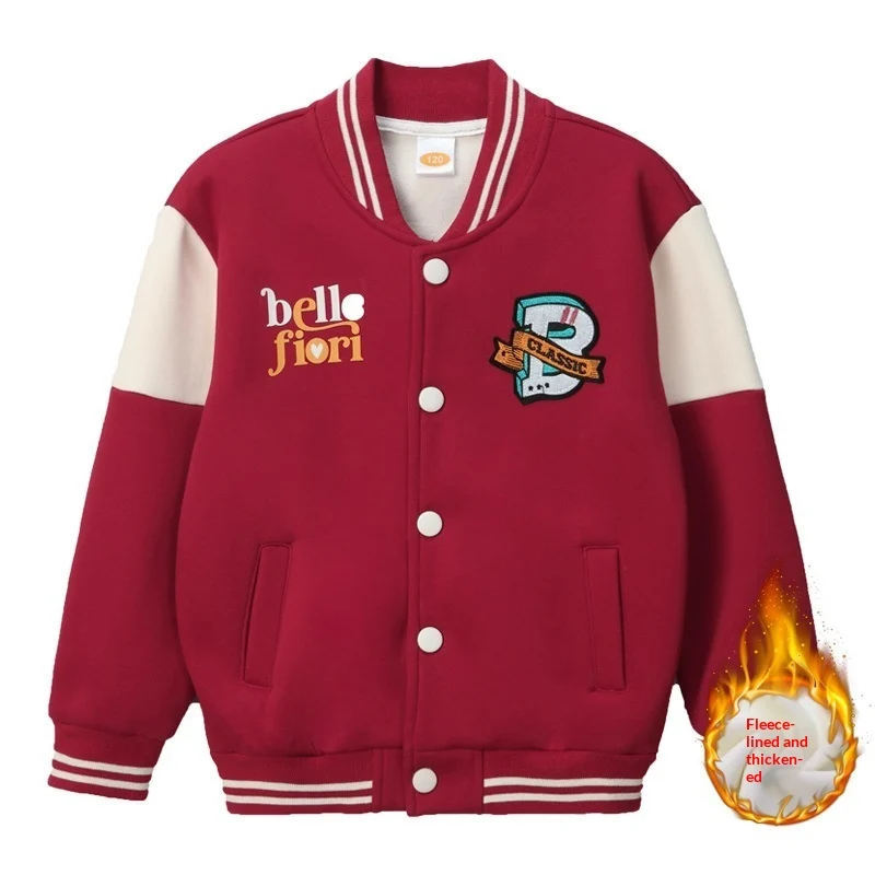 Parent-child Matching Outfit Fleece-lined Baseball Jacket Thickened Hoodie — image 2