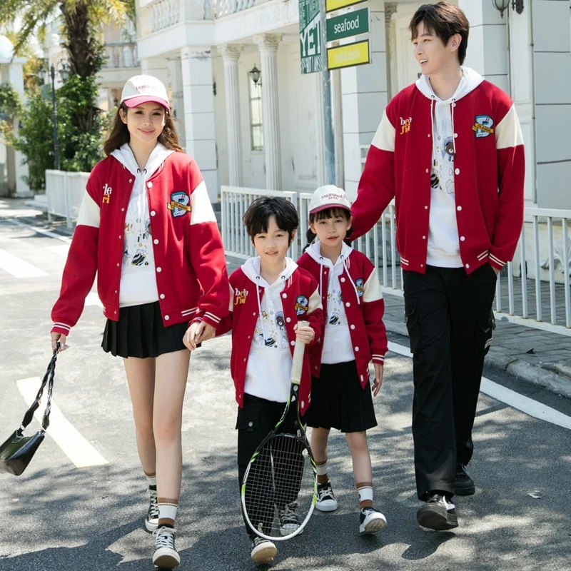 Parent-child Matching Outfit Fleece-lined Baseball Jacket Thickened Hoodie — image 1