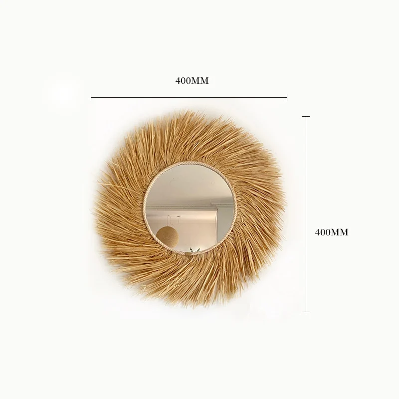 Pastoral-style Raffia Wicker Glass Mirror — image 2