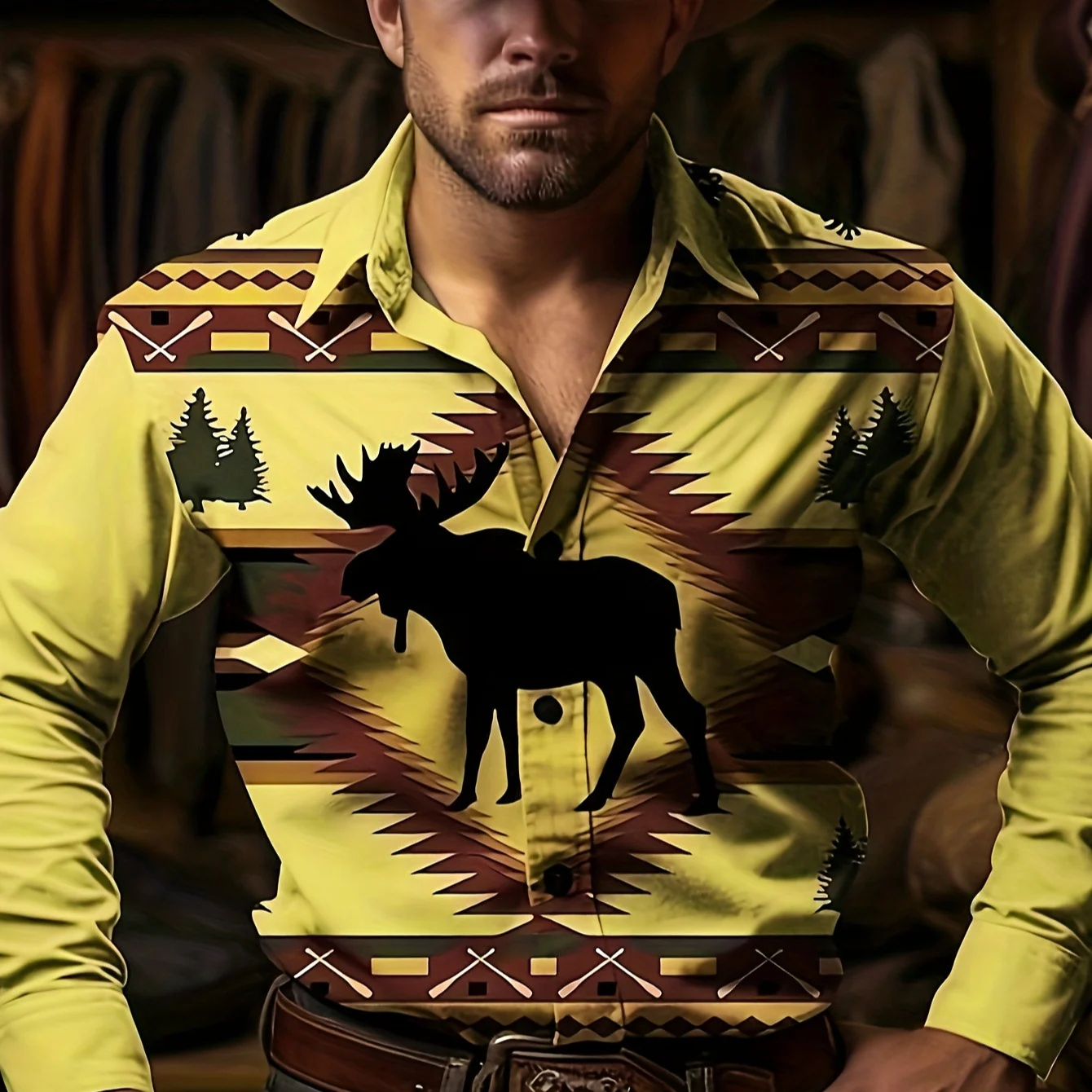 Patchwork-print Long-sleeve Shirt Mens Top — image 2