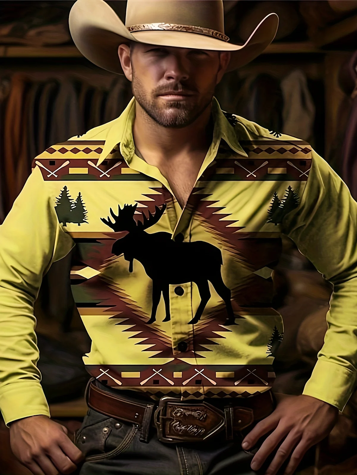 Patchwork-print Long-sleeve Shirt Mens Top — image 1