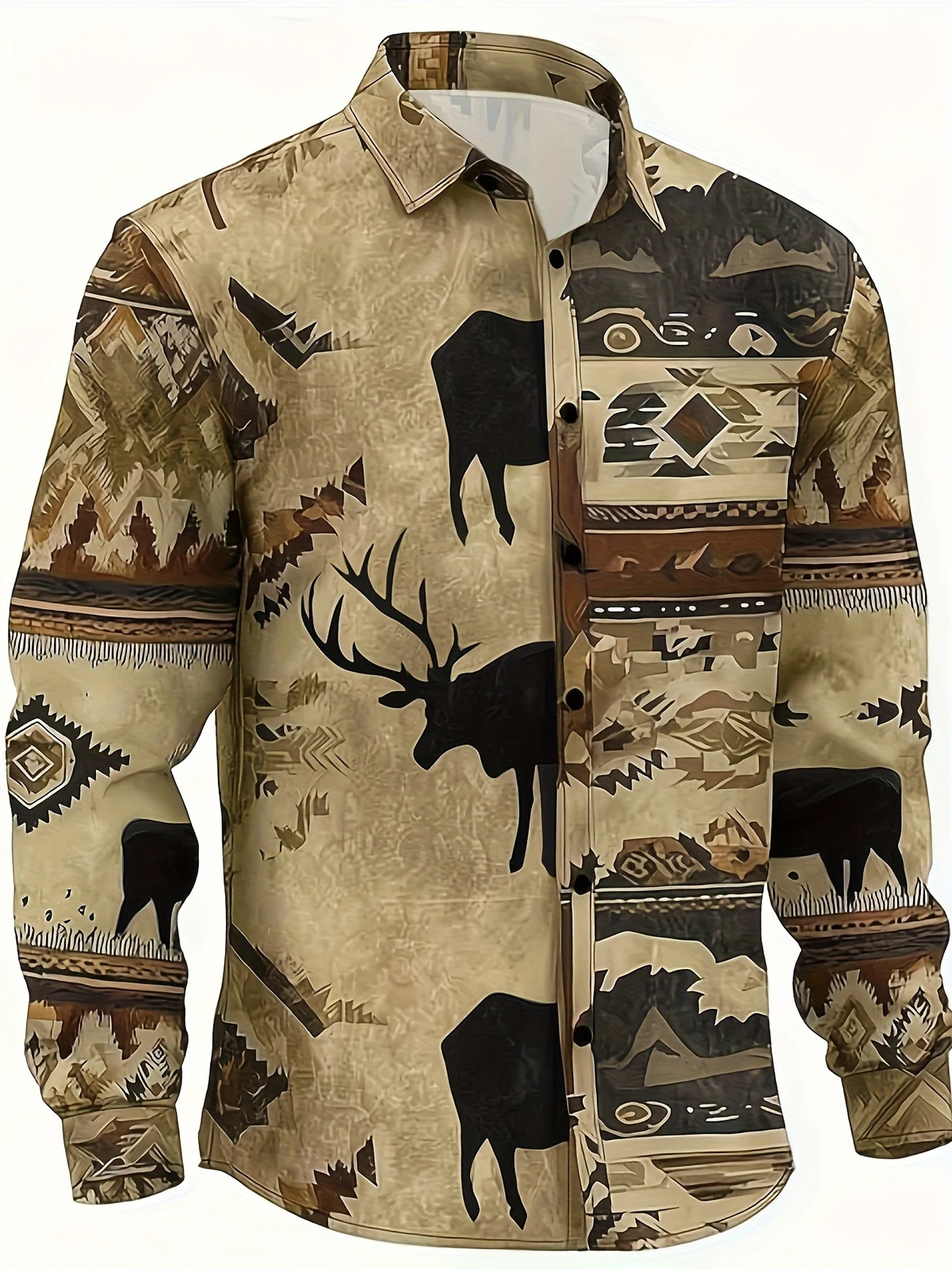 Patchwork-print Long-sleeve Shirt Mens Top — image 8