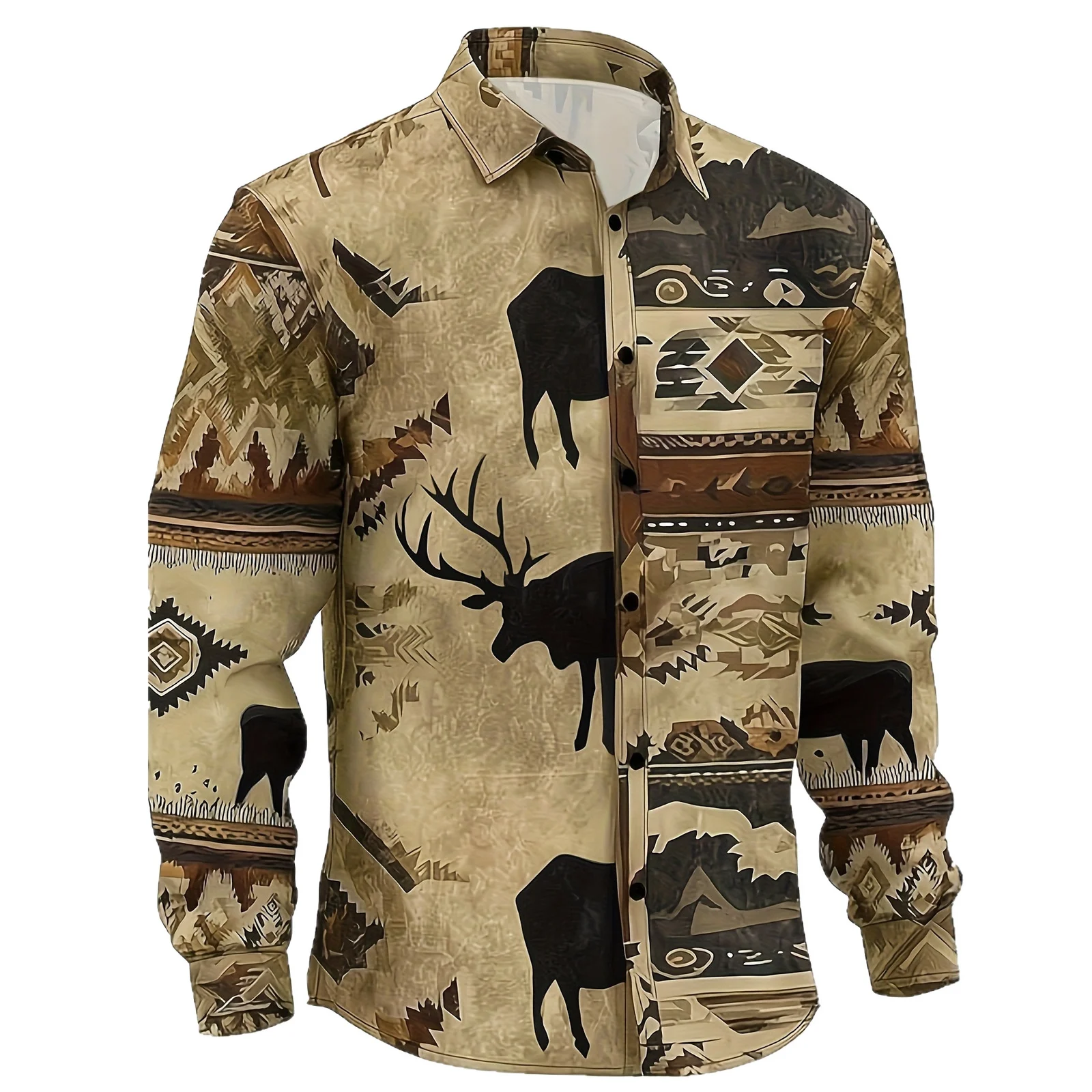 Patchwork-print Long-sleeve Shirt Mens Top — image 4
