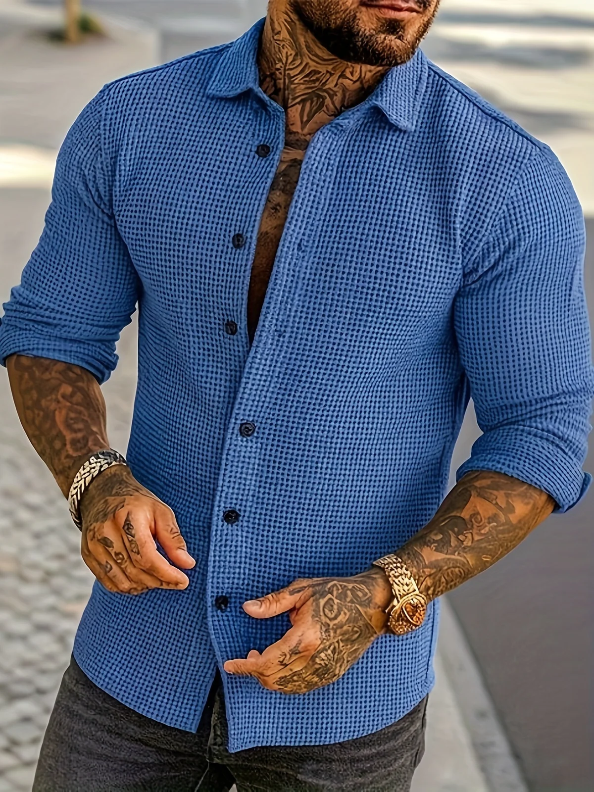Patchwork-print Long-sleeve Shirt Mens Top — image 7