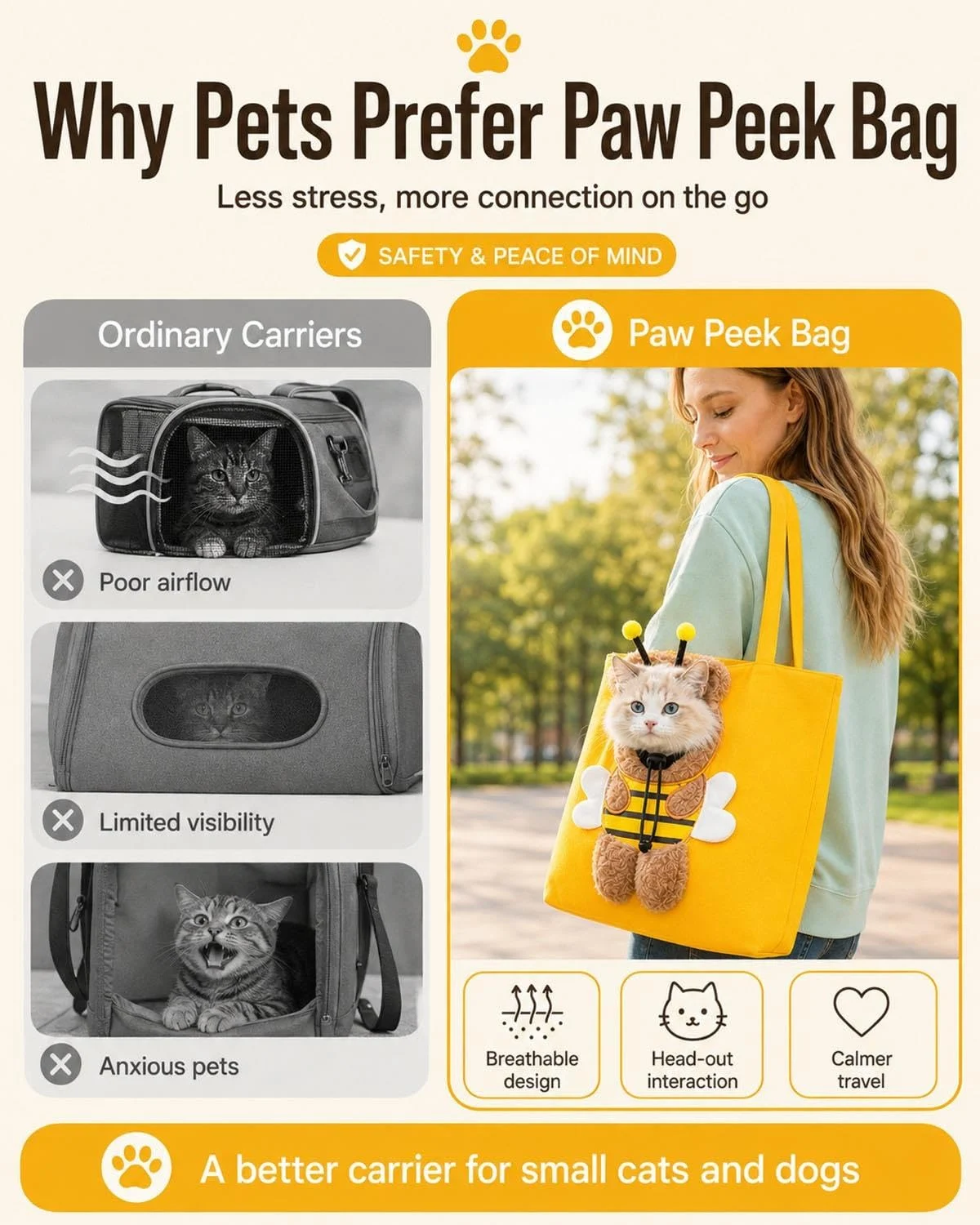 Paw Peek Bag, Breathable Pet Canvas Shoulder Carrier, Cat Dog Tote Colorful Animal… — image 1