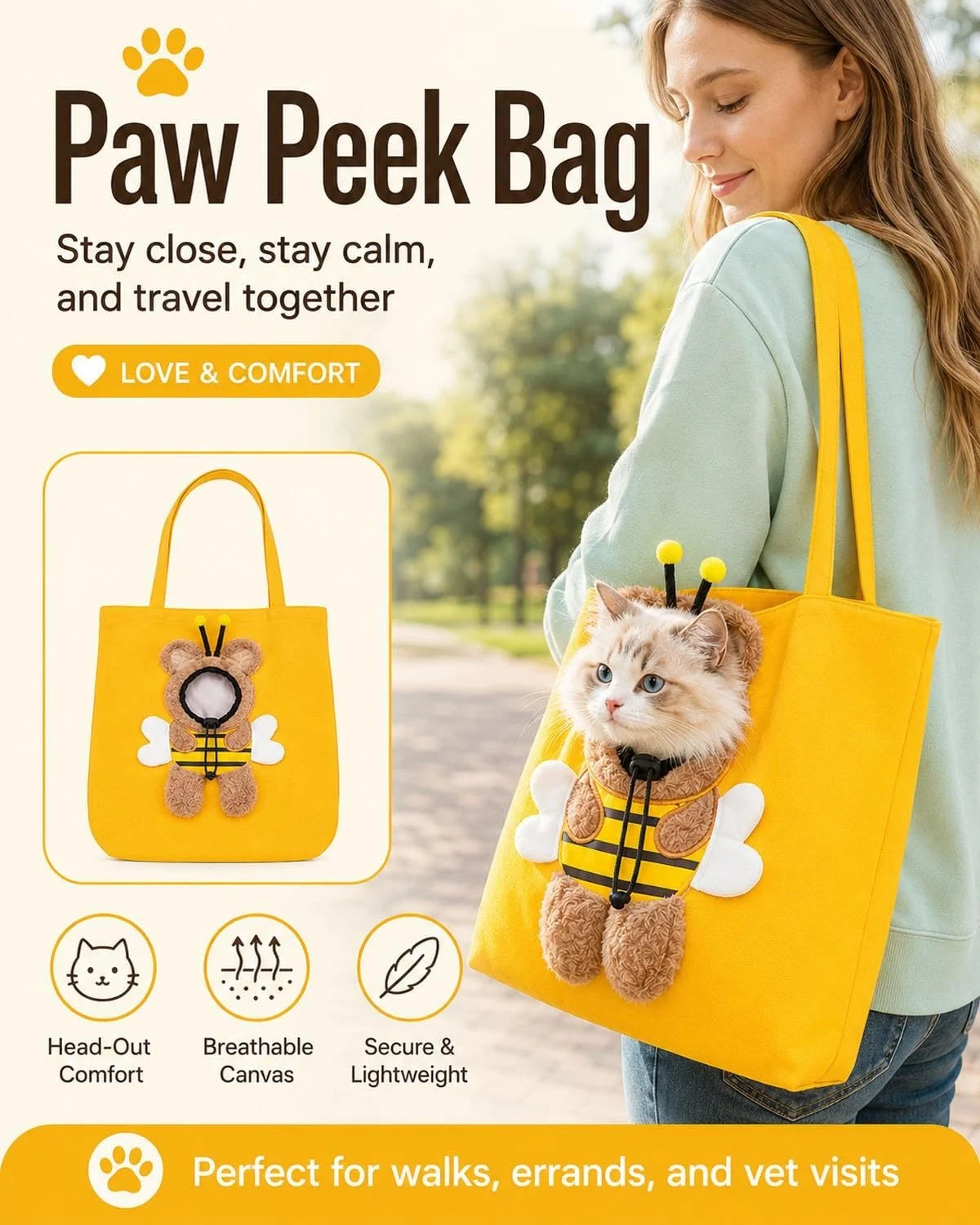 Paw Peek Bag, Breathable Pet Canvas Shoulder Carrier, Cat Dog Tote Colorful Animal… — image 6