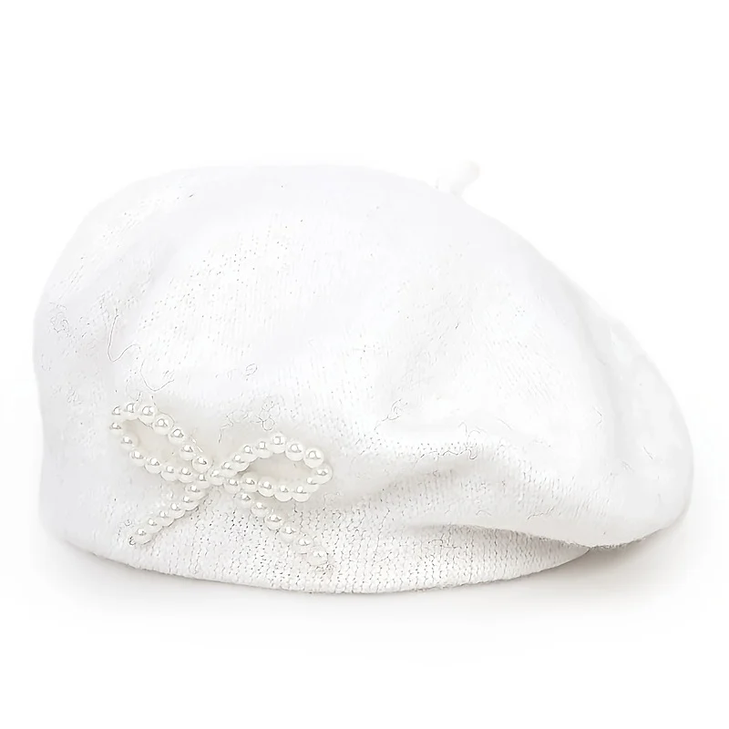 Pearl Bow Wool Breathable Beret — image 7