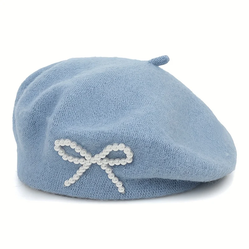 Pearl Bow Wool Breathable Beret — variant image