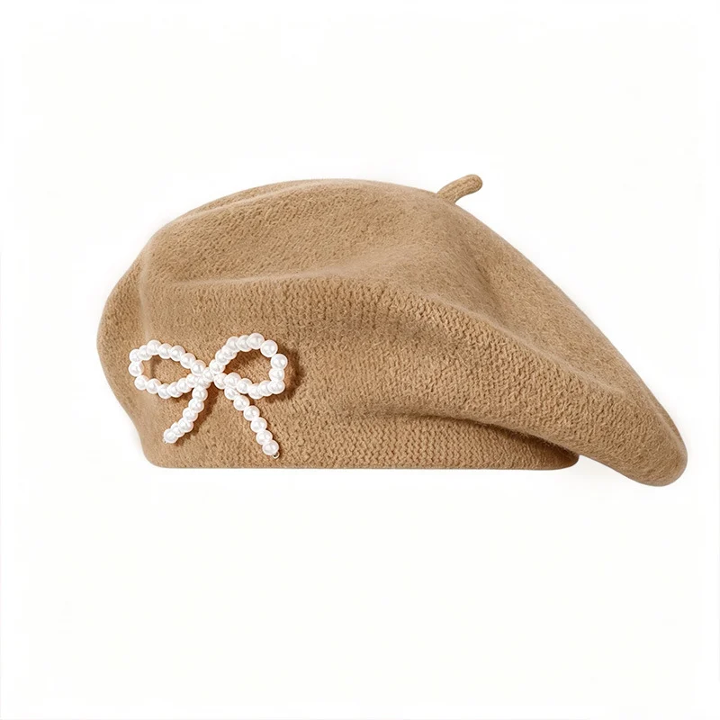 Pearl Bow Wool Breathable Beret — image 6