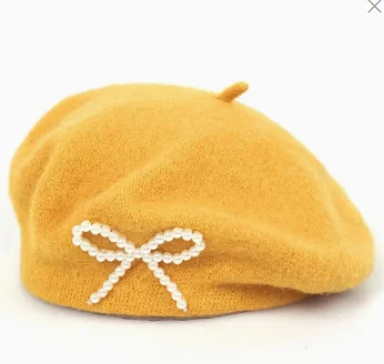 Pearl Bow Wool Breathable Beret — image 2