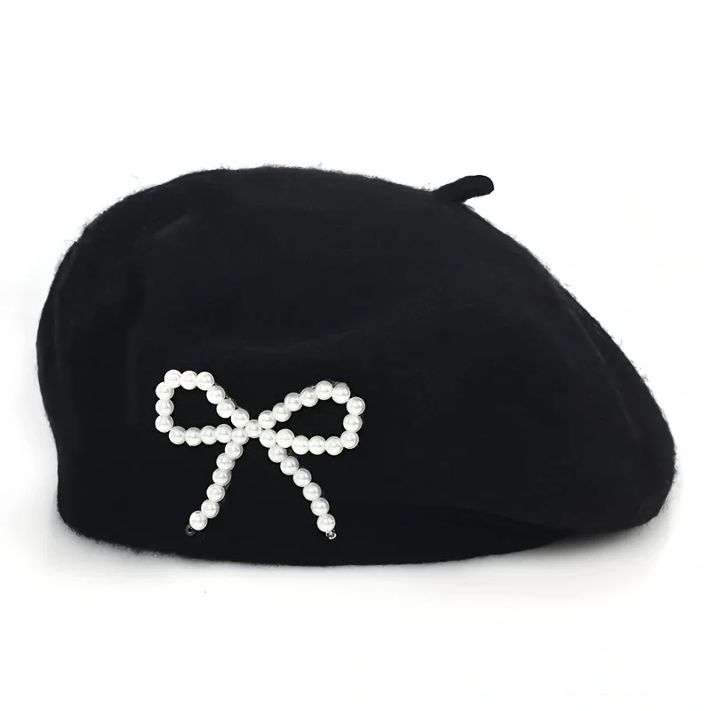 Pearl Bow Wool Breathable Beret — variant image