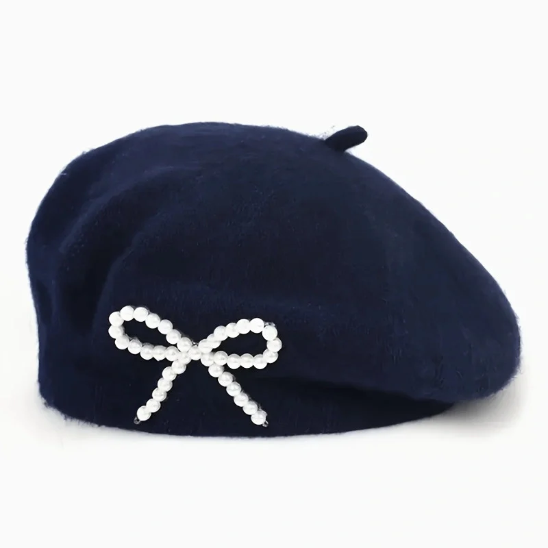 Pearl Bow Wool Breathable Beret — variant image