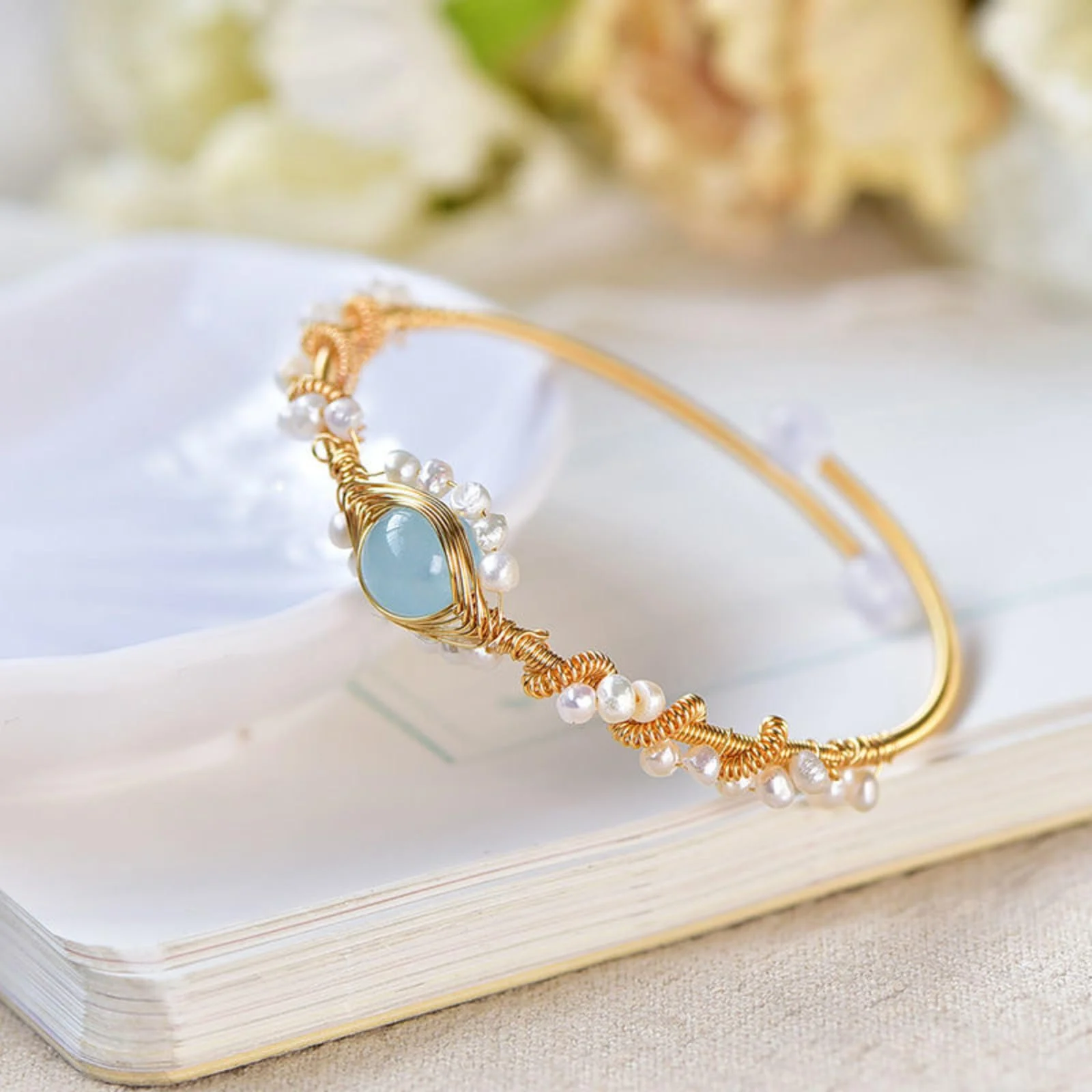 Pearl Bracelets For Women Gold Plating Bracelet Wire Braided Vintage Style Cuff Fashion — image 2