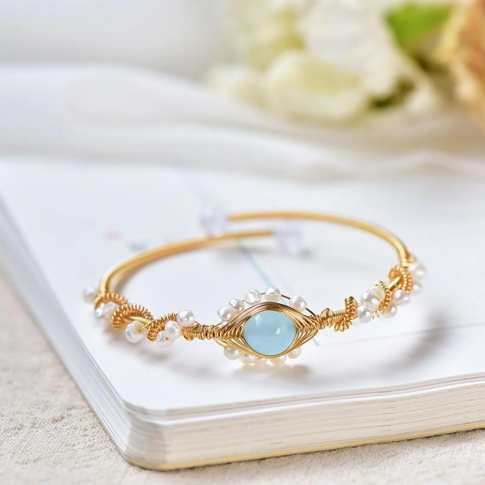 Pearl Bracelets For Women Gold Plating Bracelet Wire Braided Vintage Style Cuff Fashion — image 3