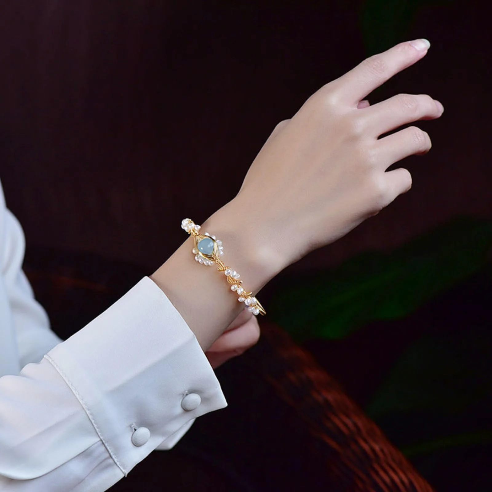 Pearl Bracelets For Women Gold Plating Bracelet Wire Braided Vintage Style Cuff Fashion — image 5