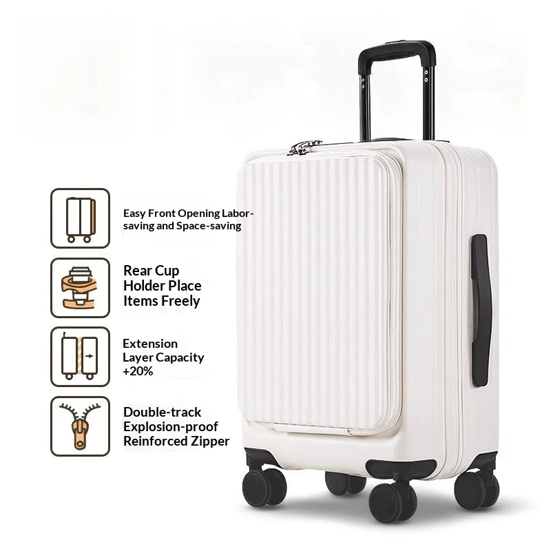 Pearl White--new Side-opening Expandable 20-inch Carry-on Rolling Suitcase 26-lock… — image 2