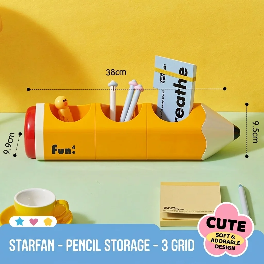 Pencil Shaped Desktop Storage Box 1 2 3 Compartment Pen Holder Organizer Cute… — image 4