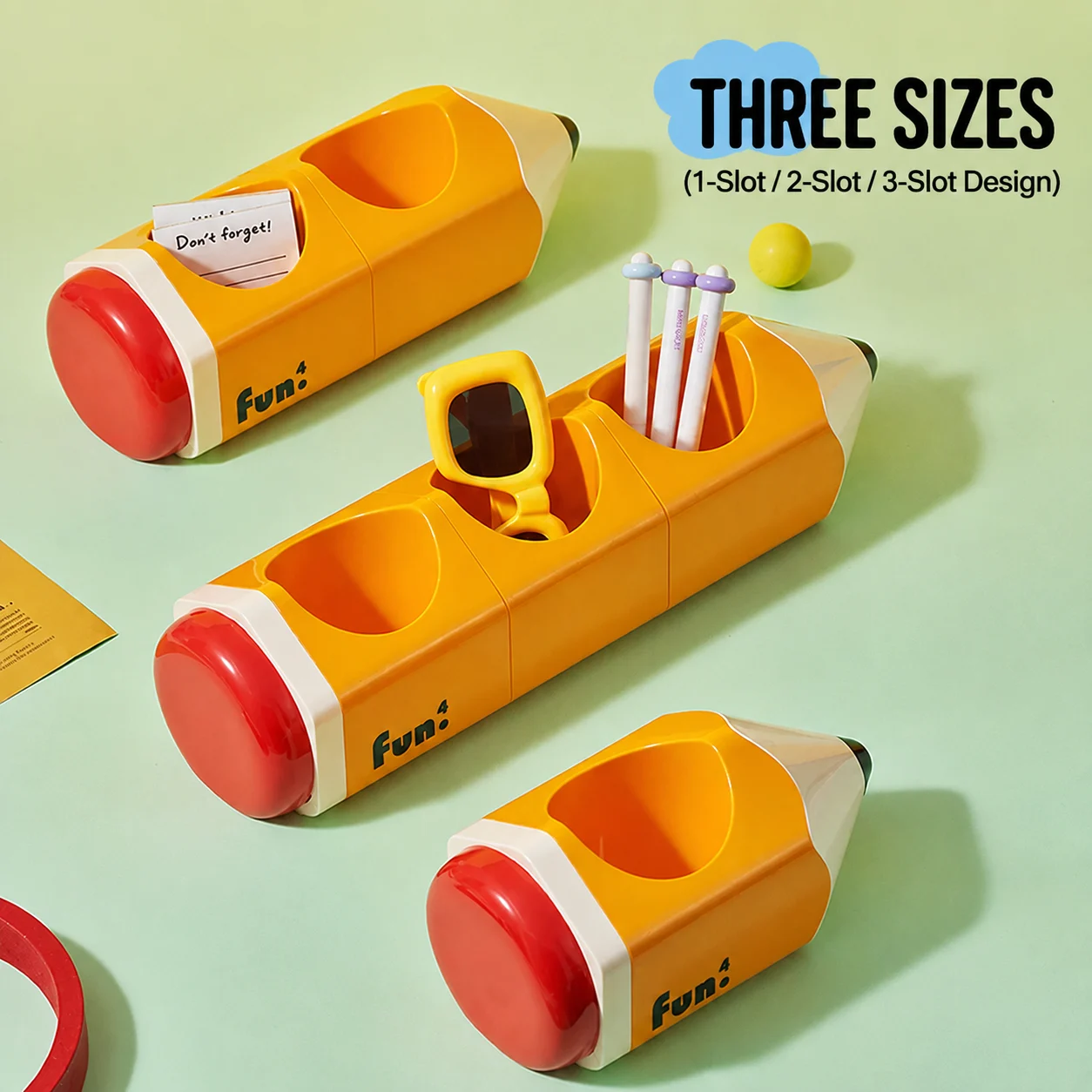Pencil Shaped Desktop Storage Box 1 2 3 Compartment Pen Holder Organizer Cute… — image 2