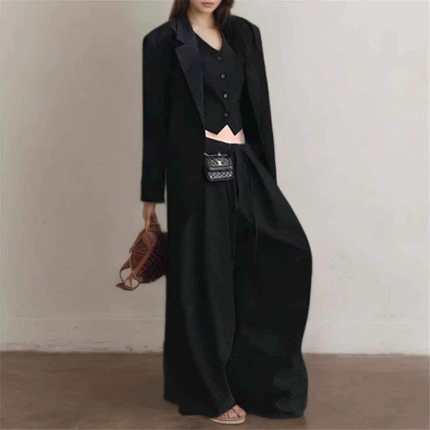 Personalized Coat With Lace-up Wide-leg Pants Suit — image 6