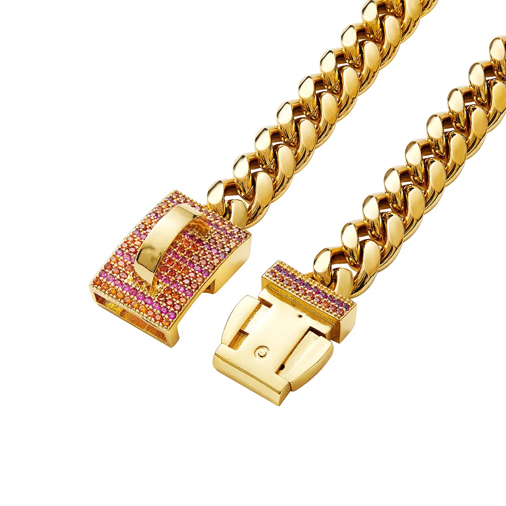 Pet Dog Collar Gold Stainless Steel Leash — image 3