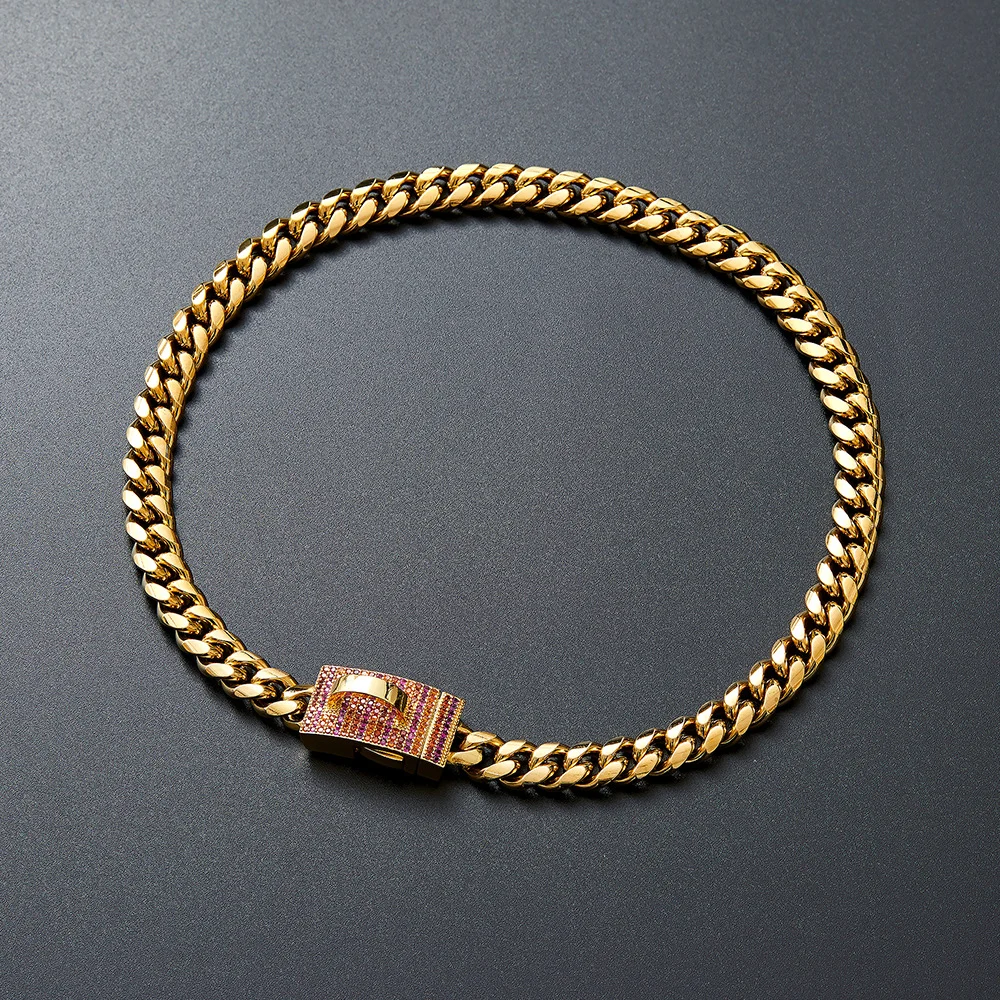 Pet Dog Collar Gold Stainless Steel Leash — image 1