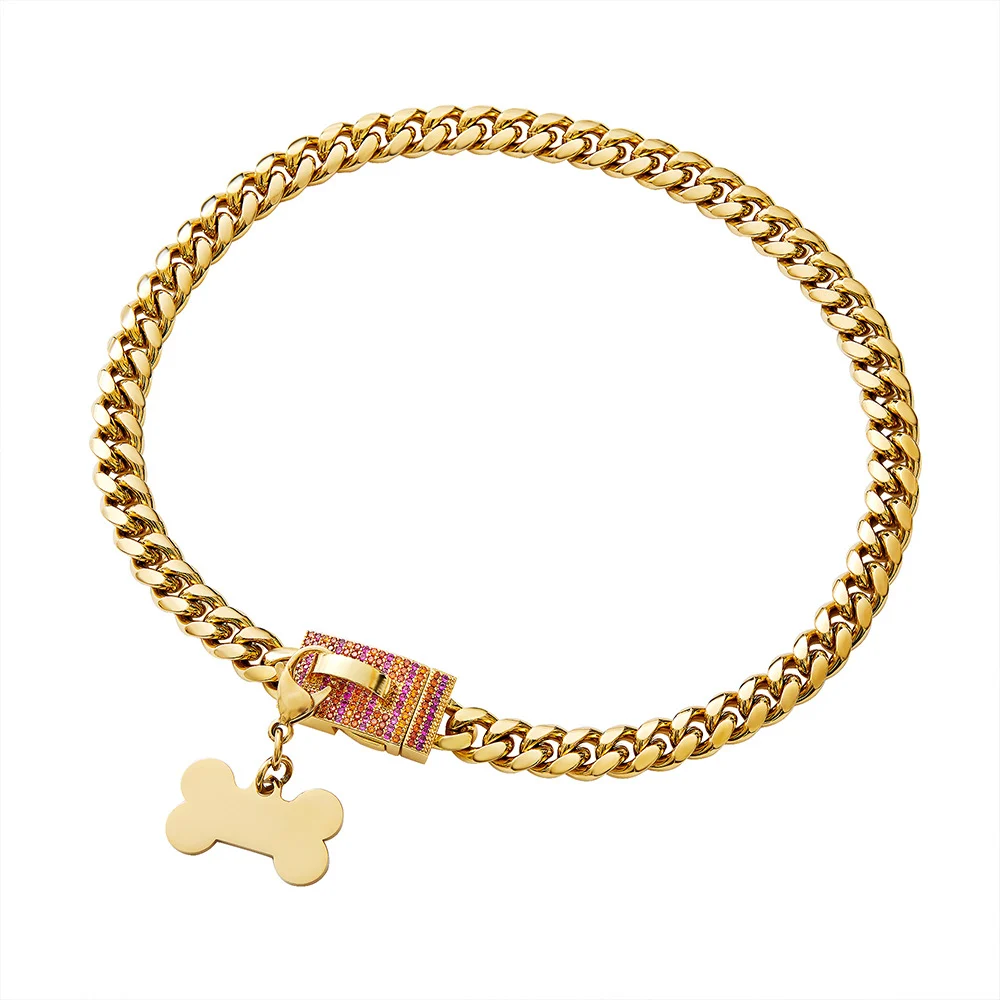 Pet Dog Collar Gold Stainless Steel Leash — image 4