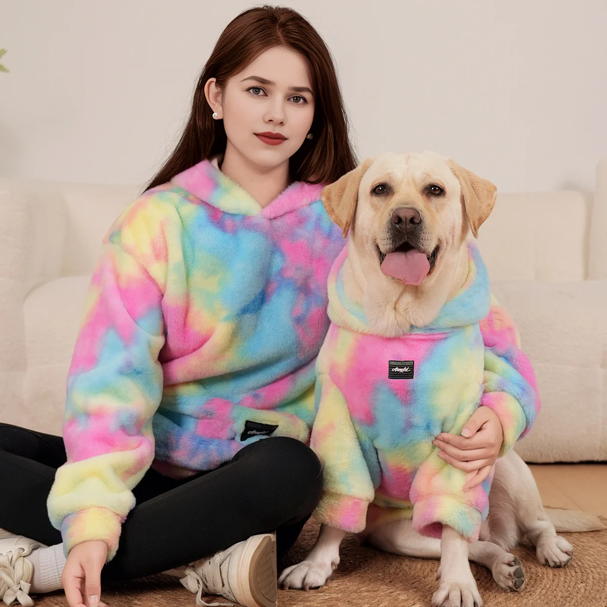Pet Hoodie Tie Dye Rabbit Fur Rainbow-colored Dog — image 5