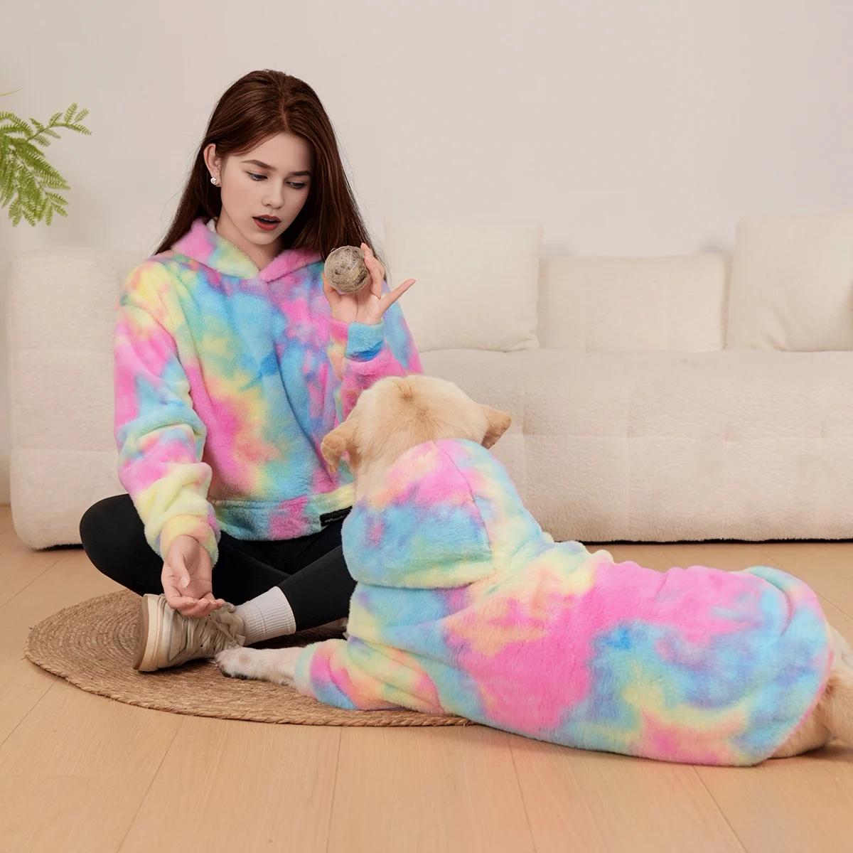 Pet Hoodie Tie Dye Rabbit Fur Rainbow-colored Dog — image 3