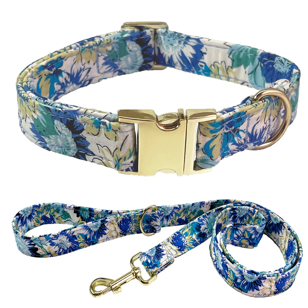 Pet Lettering Collar Metal Floral Hand Holding Rope Medium Large Dog Leash — image 3