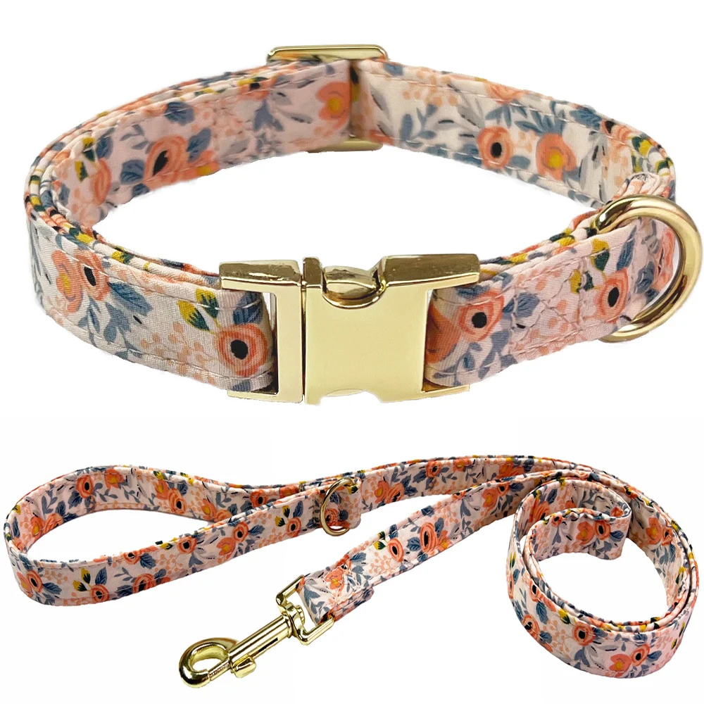 Pet Lettering Collar Metal Floral Hand Holding Rope Medium Large Dog Leash — image 7