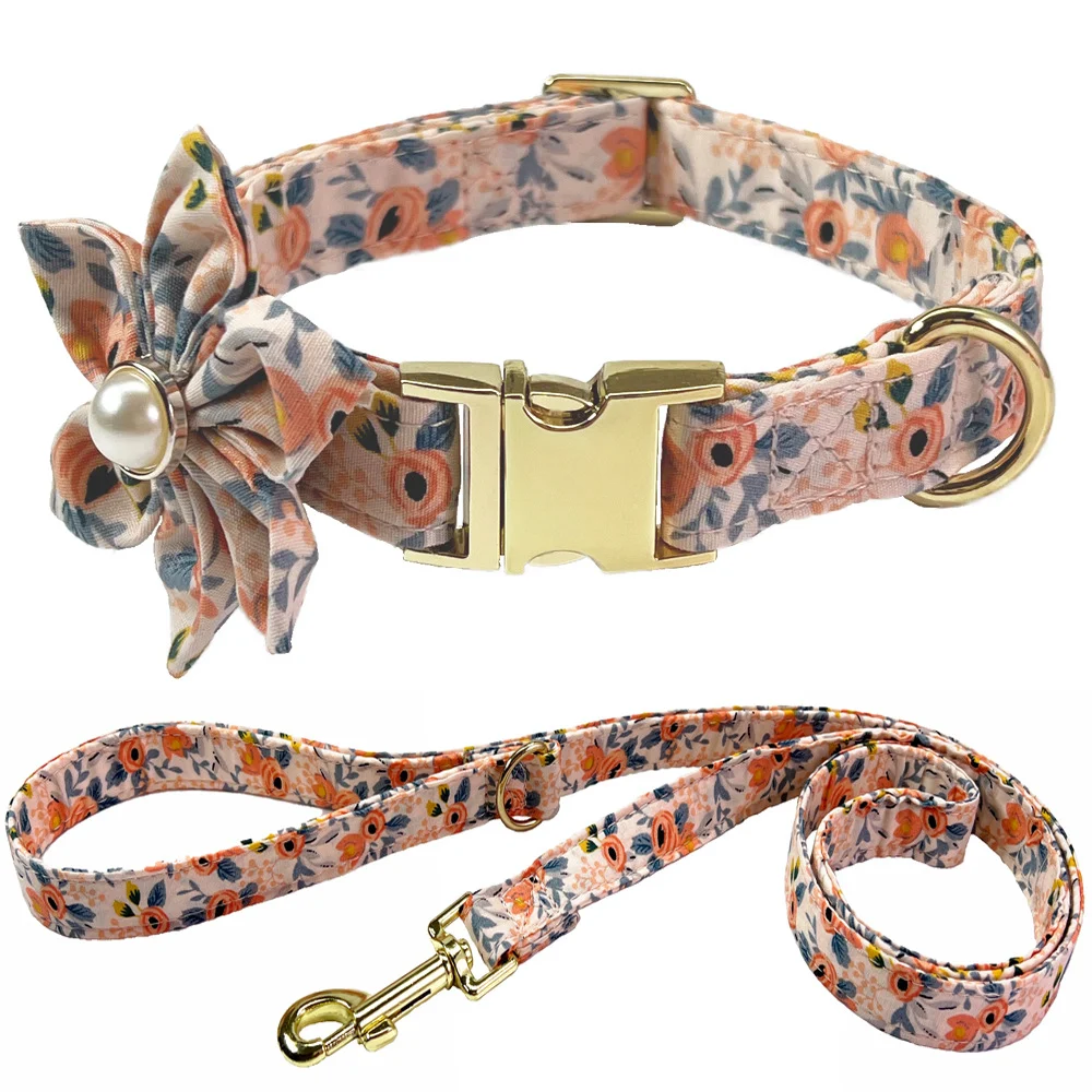 Pet Lettering Collar Metal Floral Hand Holding Rope Medium Large Dog Leash — image 2