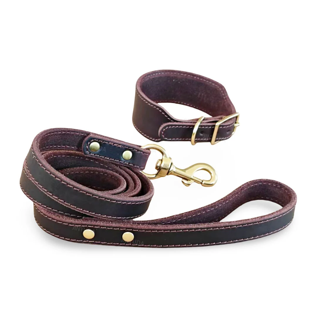 Pet Rope Dog Leash Genuine Full-grain Leather Brass — image 7