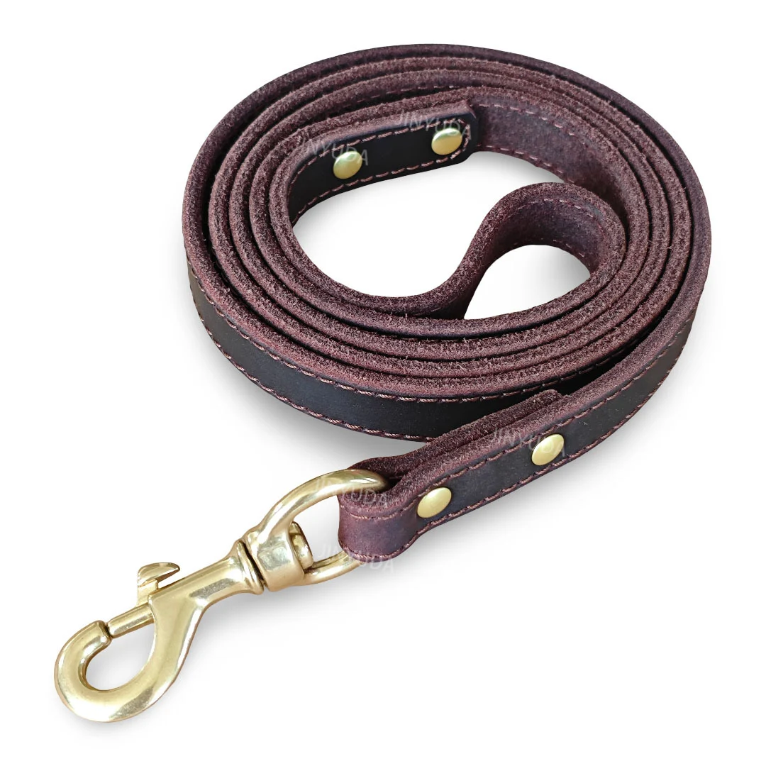 Pet Rope Dog Leash Genuine Full-grain Leather Brass — image 10