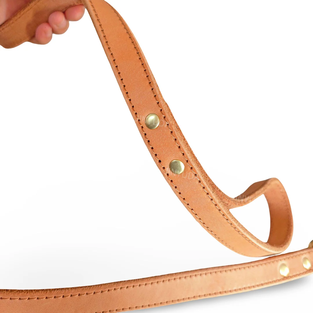 Pet Rope Dog Leash Genuine Full-grain Leather Brass — image 2