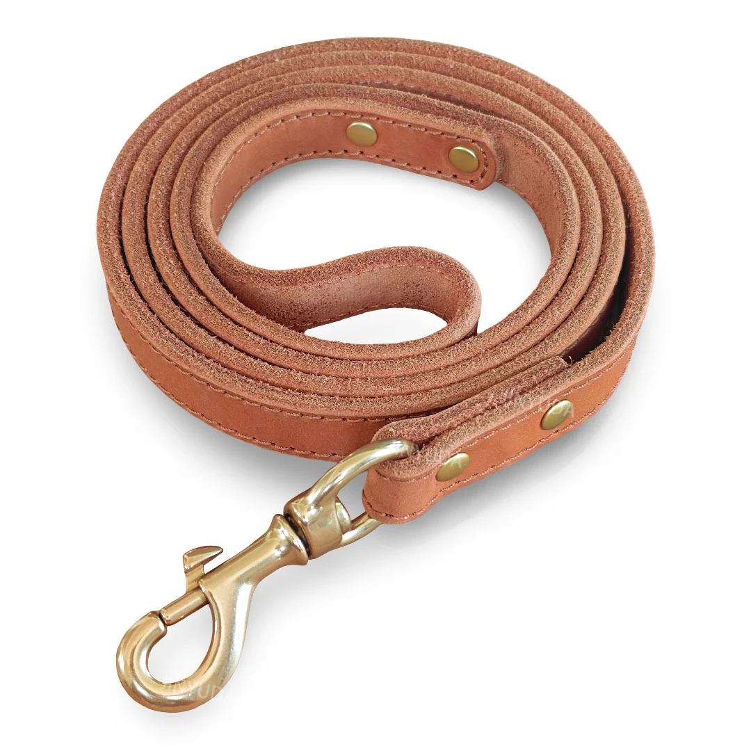 Pet Rope Dog Leash Genuine Full-grain Leather Brass — image 3