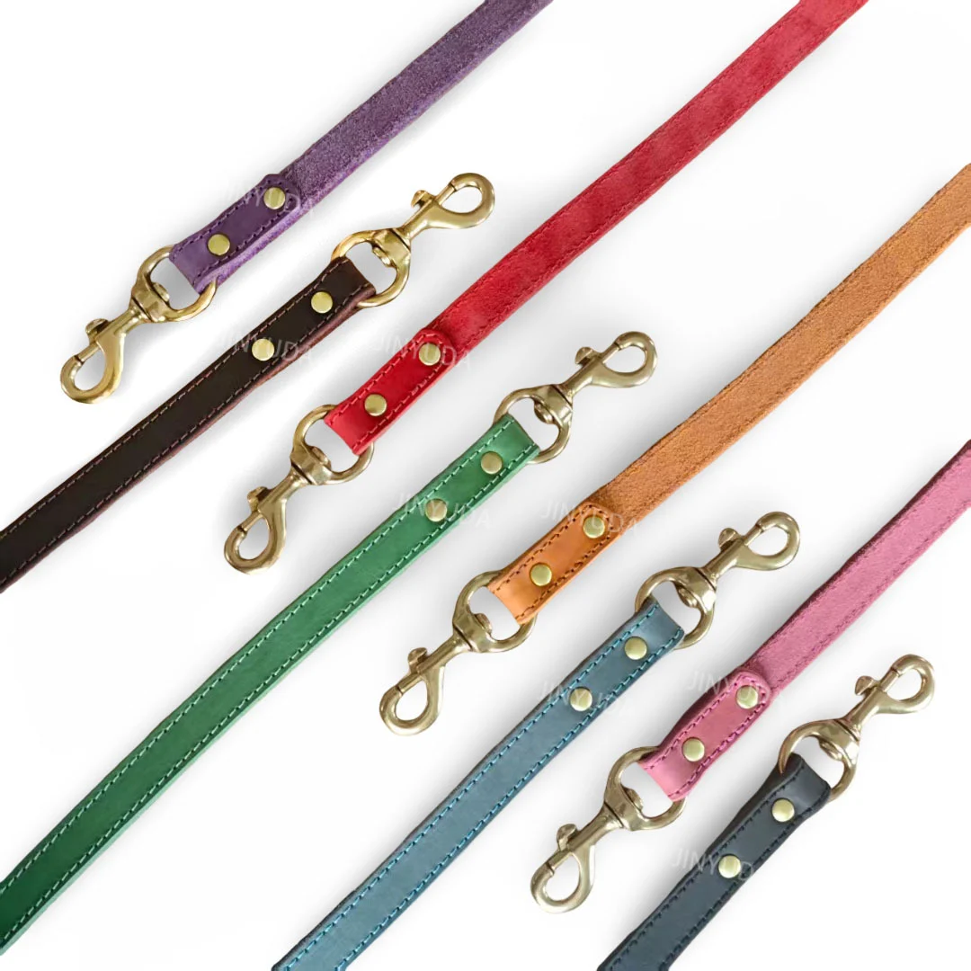 Pet Rope Dog Leash Genuine Full-grain Leather Brass — image 8