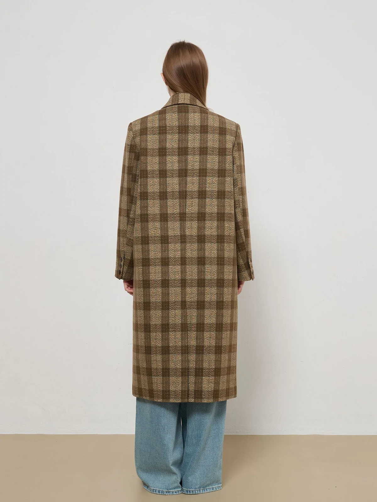 Plaid Wool Blend Notched Lapel Mid-long Coat — image 5