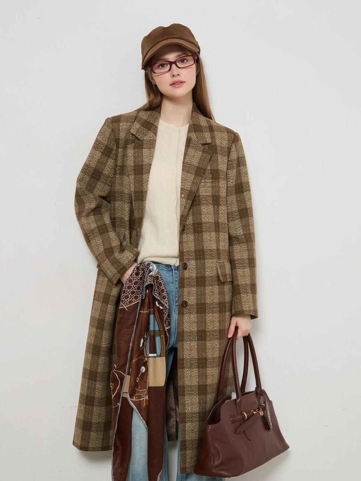 Plaid Wool Blend Notched Lapel Mid-long Coat — image 2