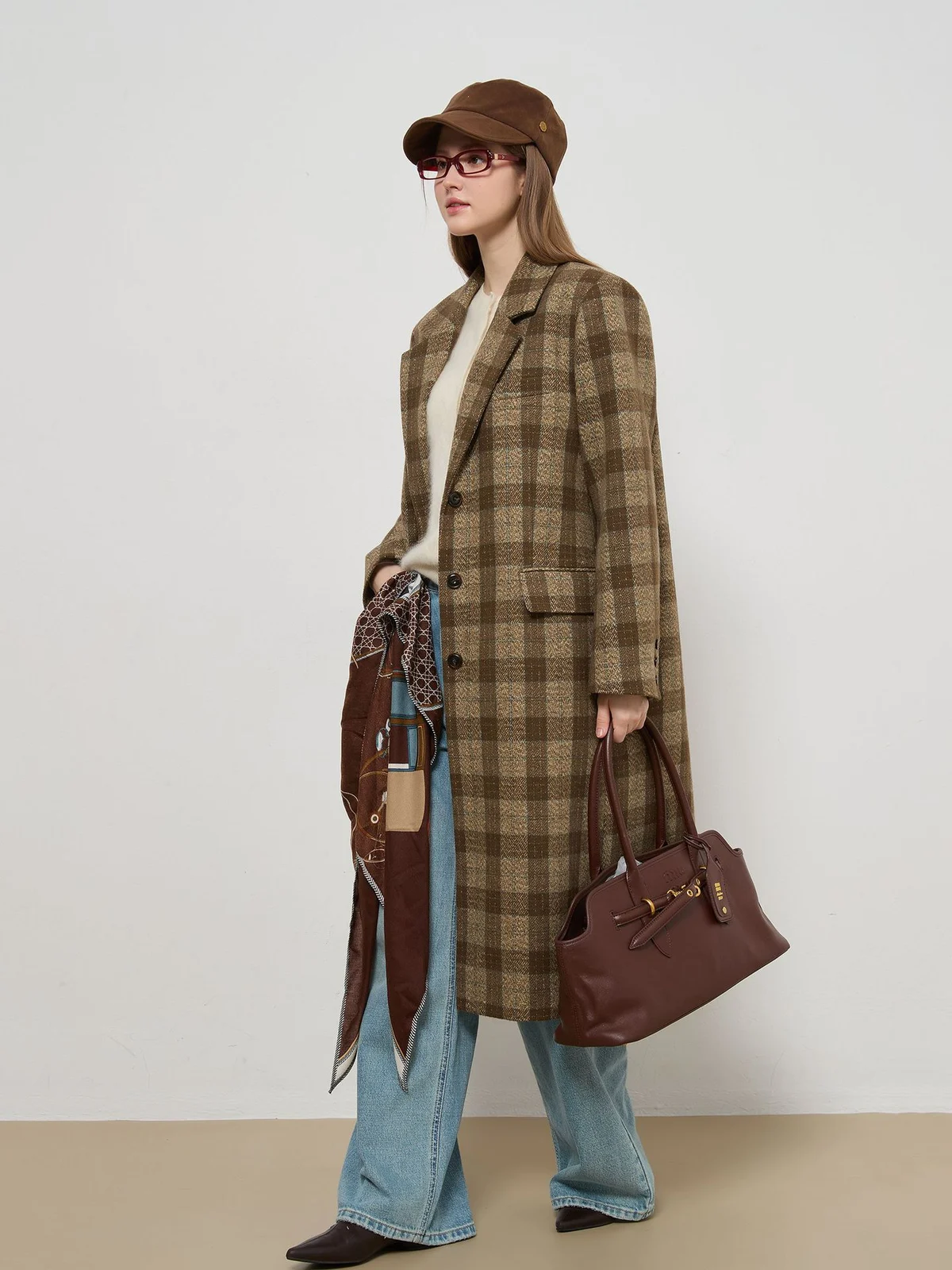 Plaid Wool Blend Notched Lapel Mid-long Coat — image 4