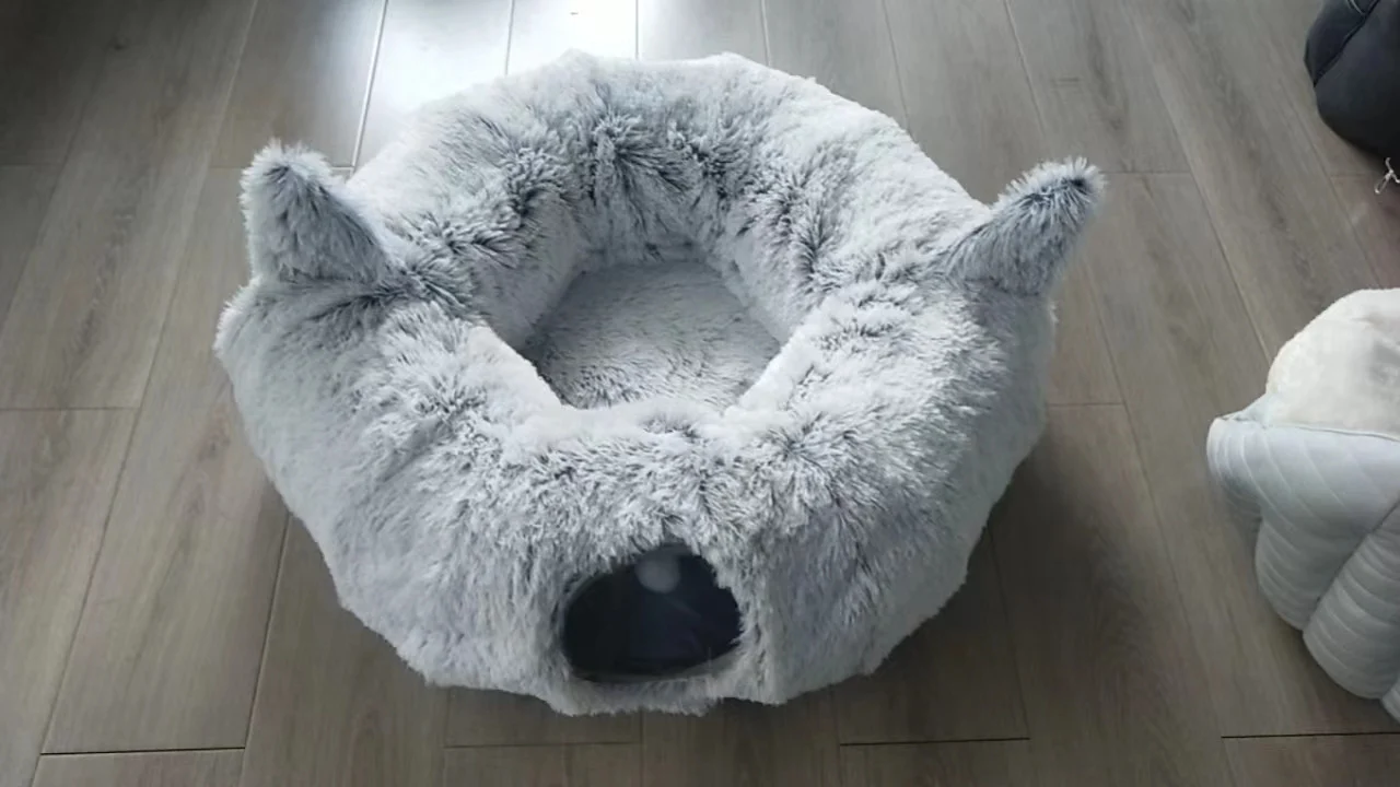 Plush Cat Bed, Tunnel, Winter Warm Creative Pet Foldable Passage, Dog Bed — image 1