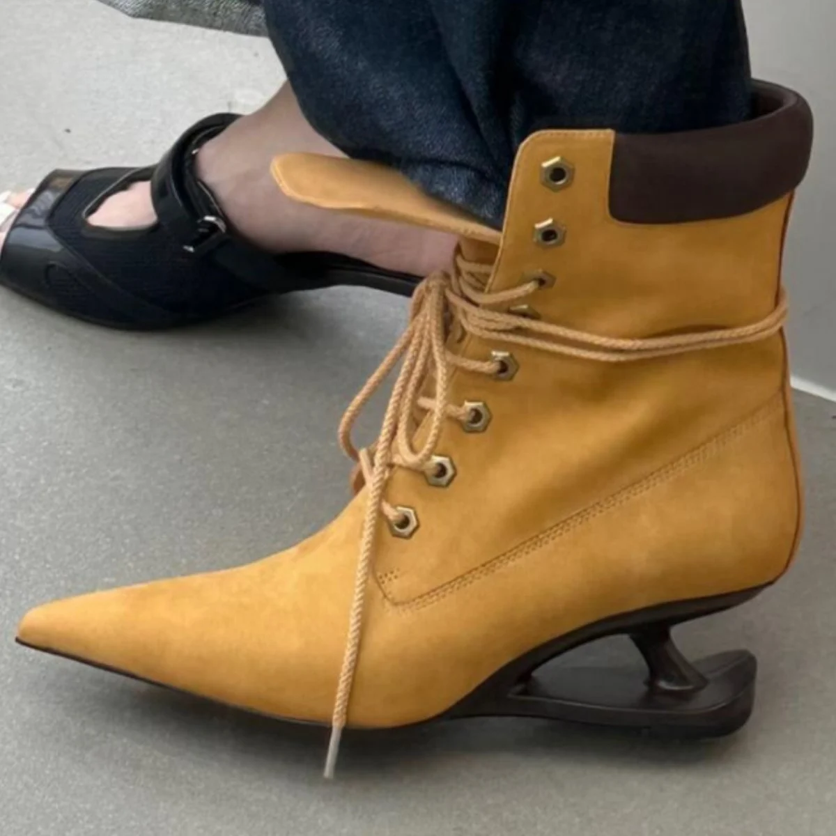 Pointed-toe Lace-up Irregular High-heeled Womens Ankle Boots — image 5