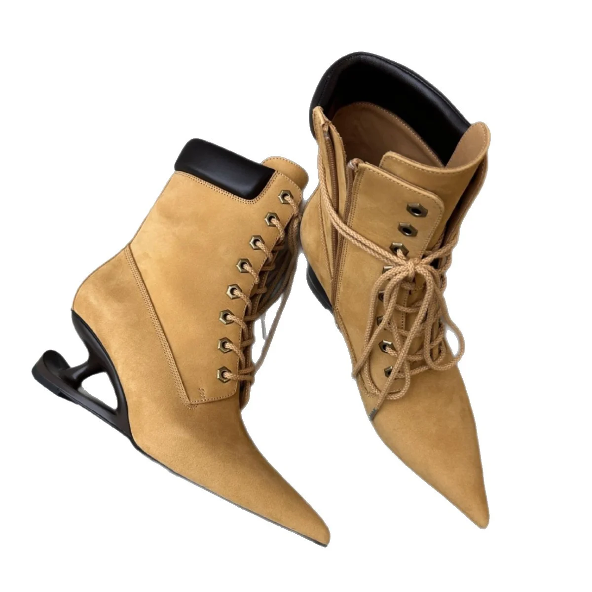 Pointed-toe Lace-up Irregular High-heeled Womens Ankle Boots — image 4